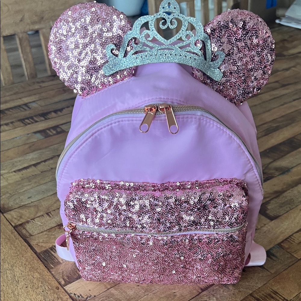 Disney Cruise Bibbidi Bobbidi Boutique Pink Sequin Minnie Mouse Backpack